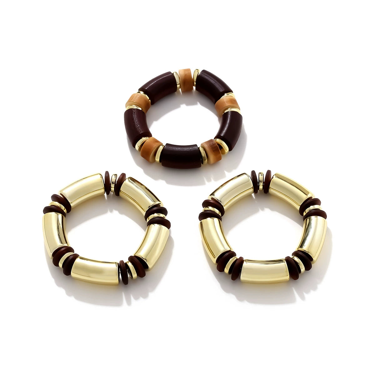 Just Lil Things Bold Luxe Barrel Bead Bracelet – Gold & Earthy Brown Design JLTB0856