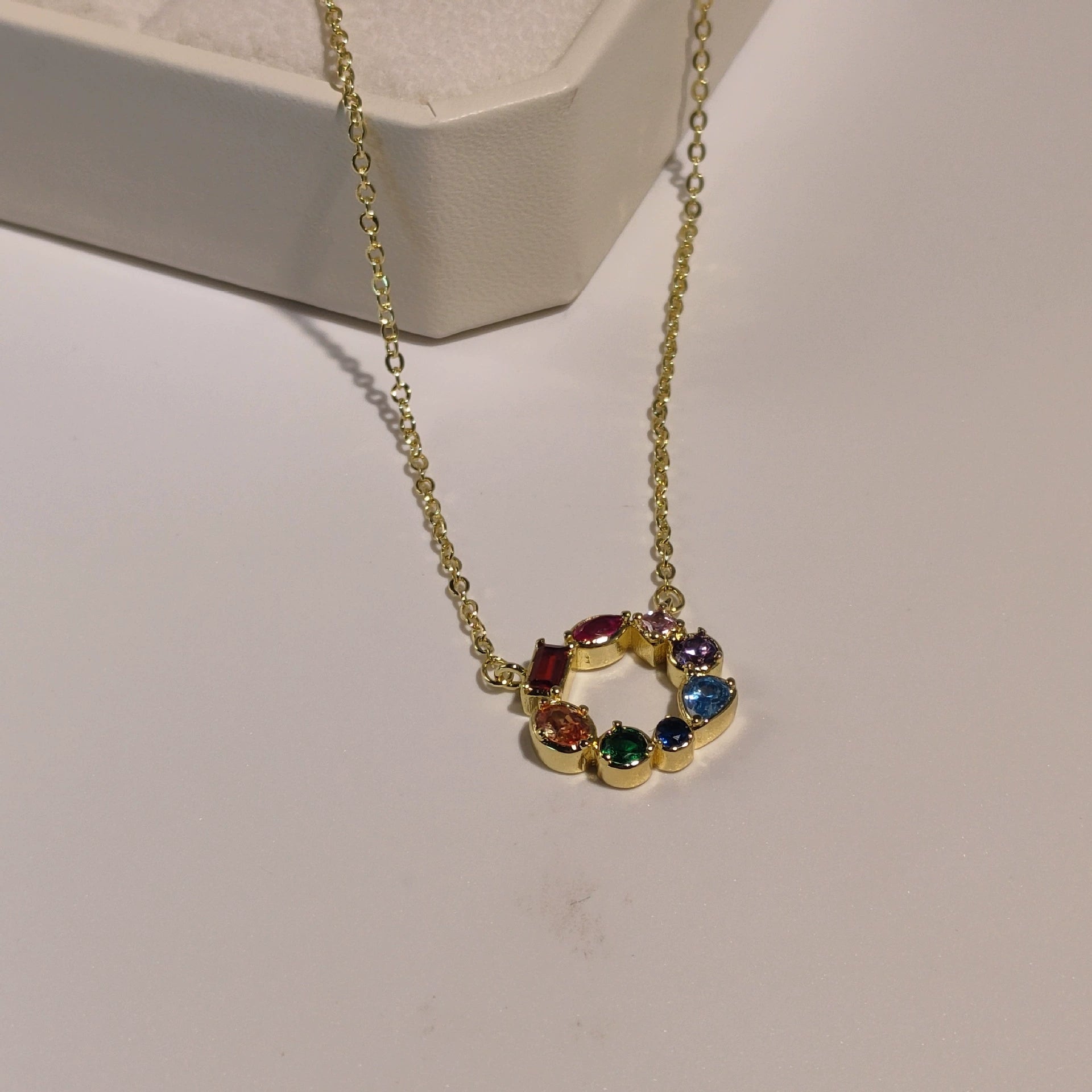 Just Lil Things Rainbow Gemstone Round Pendant Necklace – Colorful Multishape Stone Design on Delicate Chain jltn1593