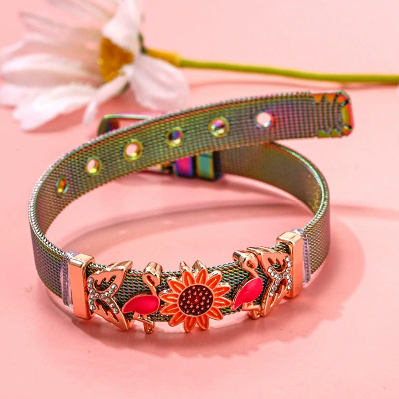 Just Lil Things Rainbow Mesh Bracelet Charms with Iridescent Clasp JLTB0863