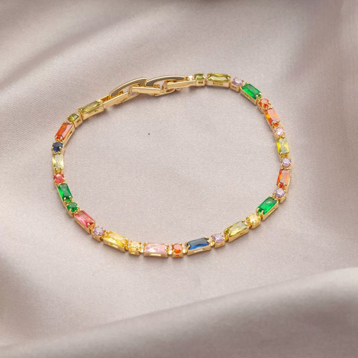 Just Lil Things Gold Color Bracelet With Multicolored Gemstones JLTB0853