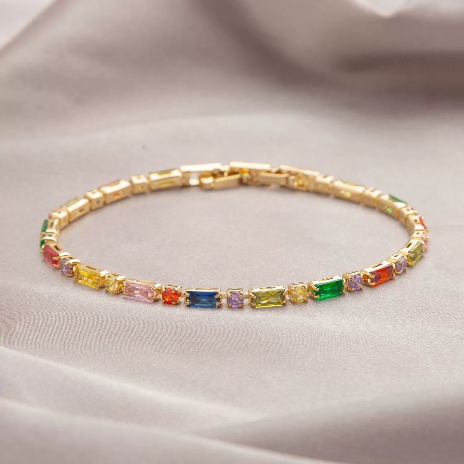 Just Lil Things Gold Color Bracelet With Multicolored Gemstones JLTB0853