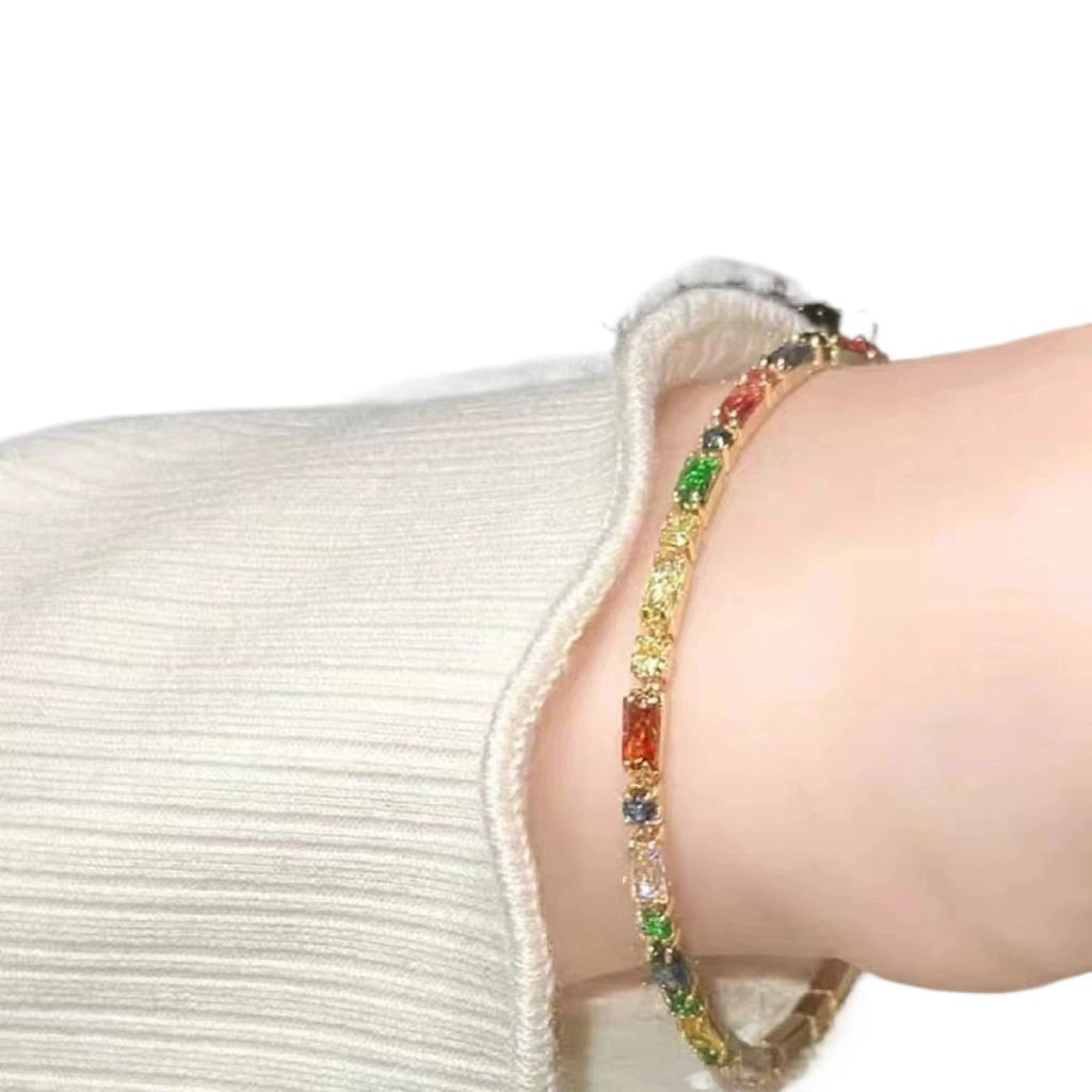Just Lil Things Gold Color Bracelet With Multicolored Gemstones JLTB0853