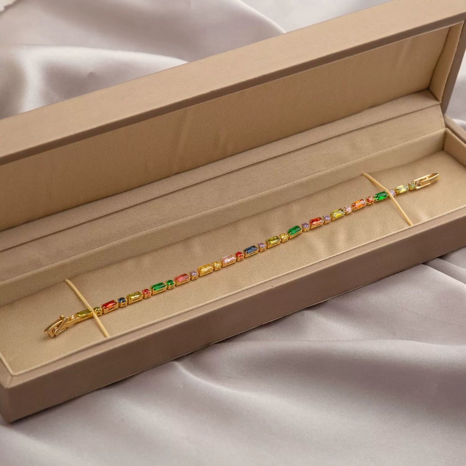 Just Lil Things Gold Color Bracelet With Multicolored Gemstones JLTB0853