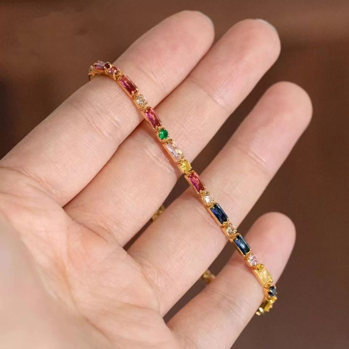 Just Lil Things Gold Color Bracelet With Multicolored Gemstones JLTB0853
