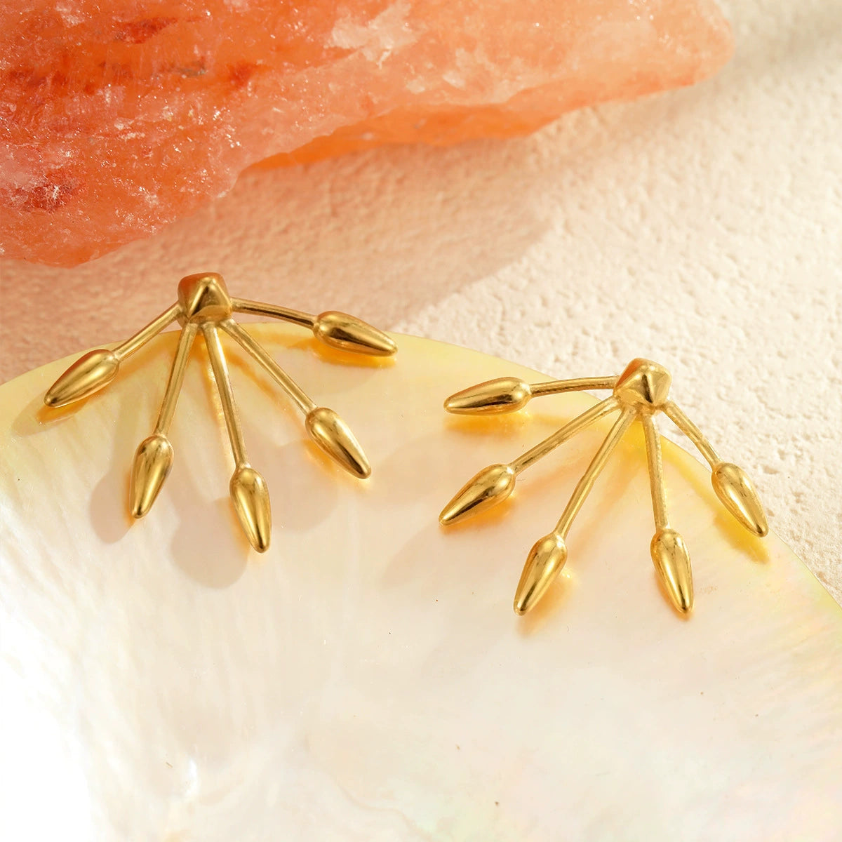 Just Lil Things Modern Fanburst Stud Earrings – Abstract Drop Spoke Design jlt13306