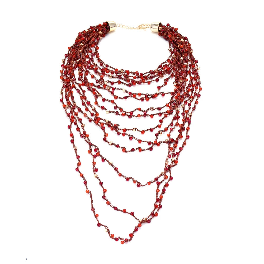 Just Lil Things Multi-Layered Crimson Red Beaded Statement Necklace jltn1613