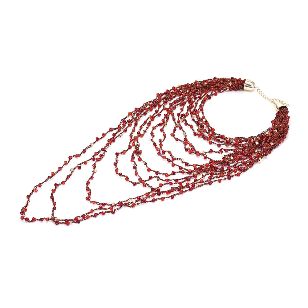 Just Lil Things Multi-Layered Crimson Red Beaded Statement Necklace jltn1613