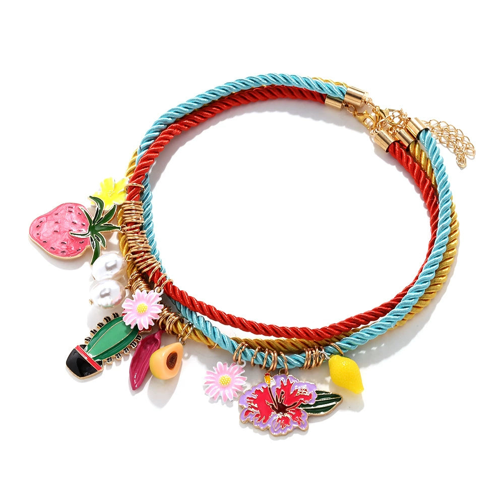 Just Lil Things Tropical Charm Fiesta Necklace – Multicolor Rope & Fruit Charm Design jltn1609