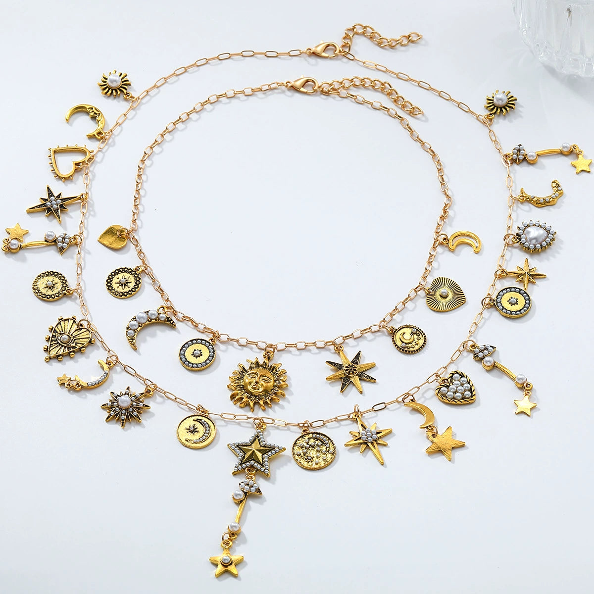Just Lil Things Celestial Charm Layered Necklace – Moon, Star & Sun Pendant Boho Design jltn1595