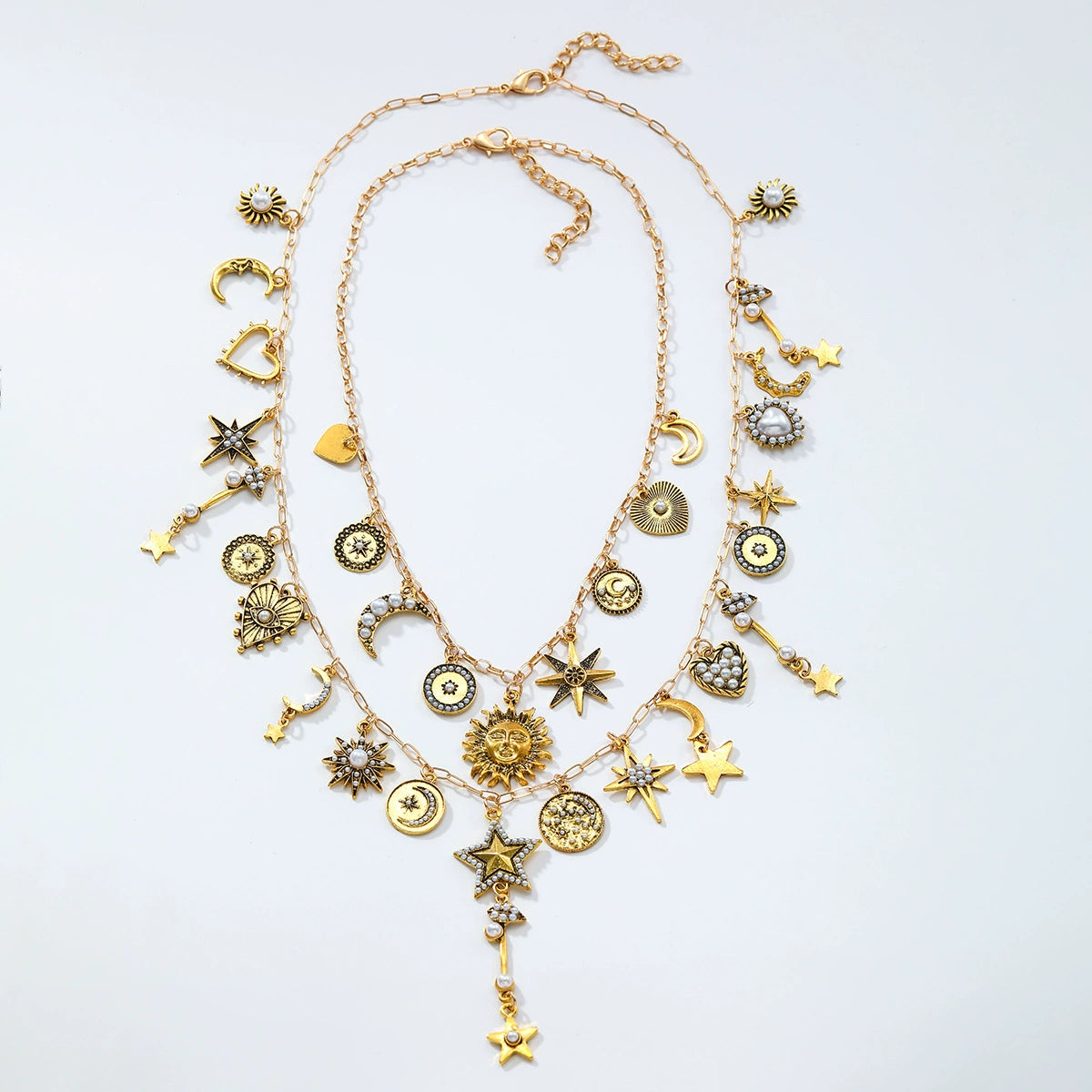 Just Lil Things Celestial Charm Layered Necklace – Moon, Star & Sun Pendant Boho Design jltn1595