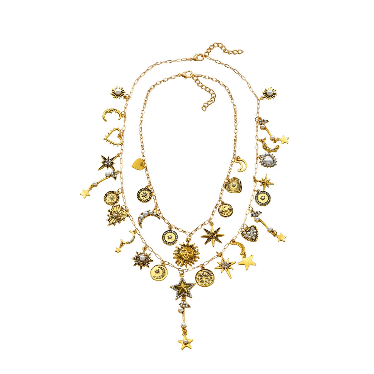 Just Lil Things Celestial Charm Layered Necklace – Moon, Star & Sun Pendant Boho Design jltn1595