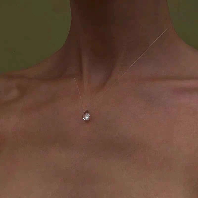 Just Lil Things Invisible Illusion Necklace – Teardrop Pendant on Transparent Thread Design jltn1599