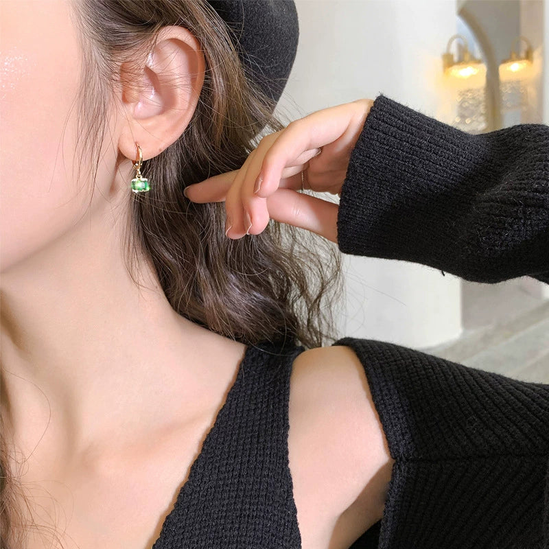 Just Lil Things Radiant Red Charm Huggie Earrings – Cube Drop Design with Minimal Hoop jlt13310