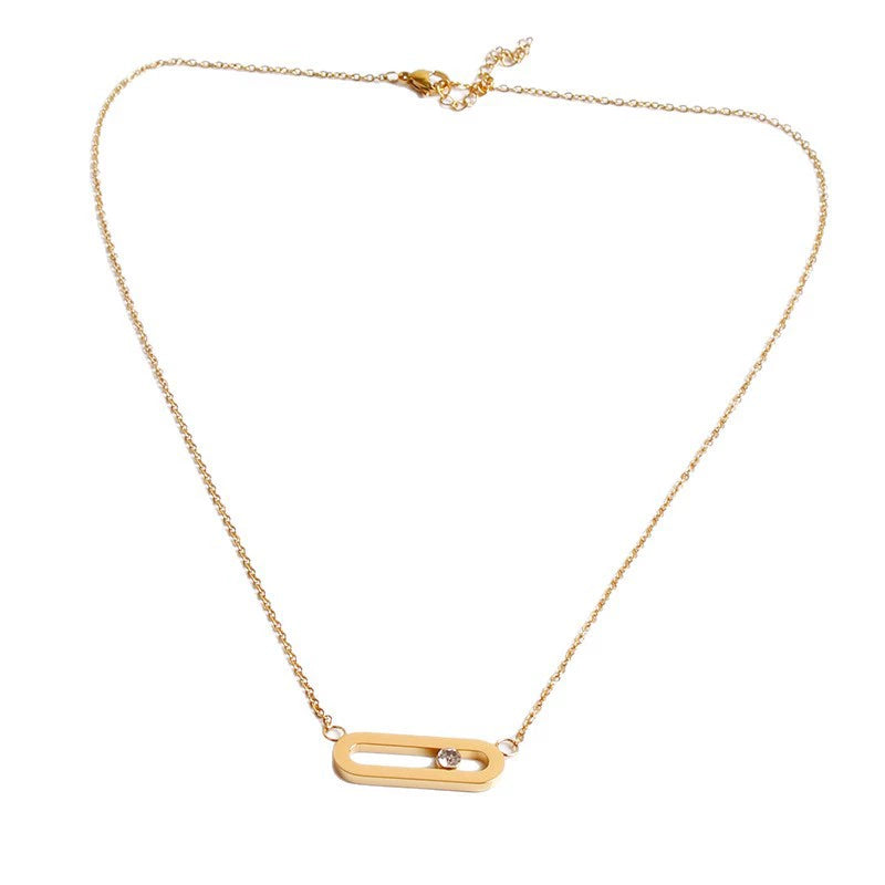 Just Lil Things Geometric Bar Pendant Necklace – Minimal Oval Link Design with Center Stone Accent jltn1587