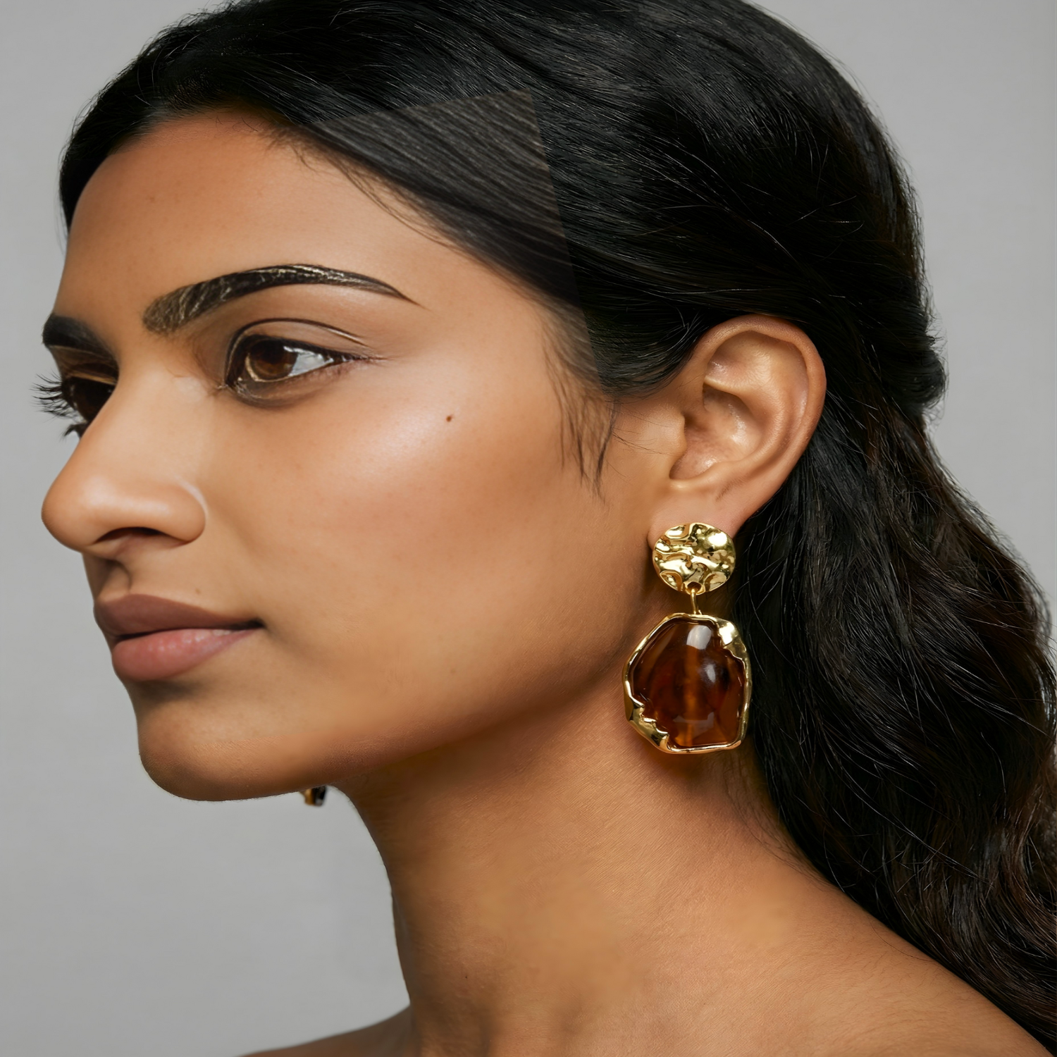 Resin Marble Brown Pin Earring JLT11232