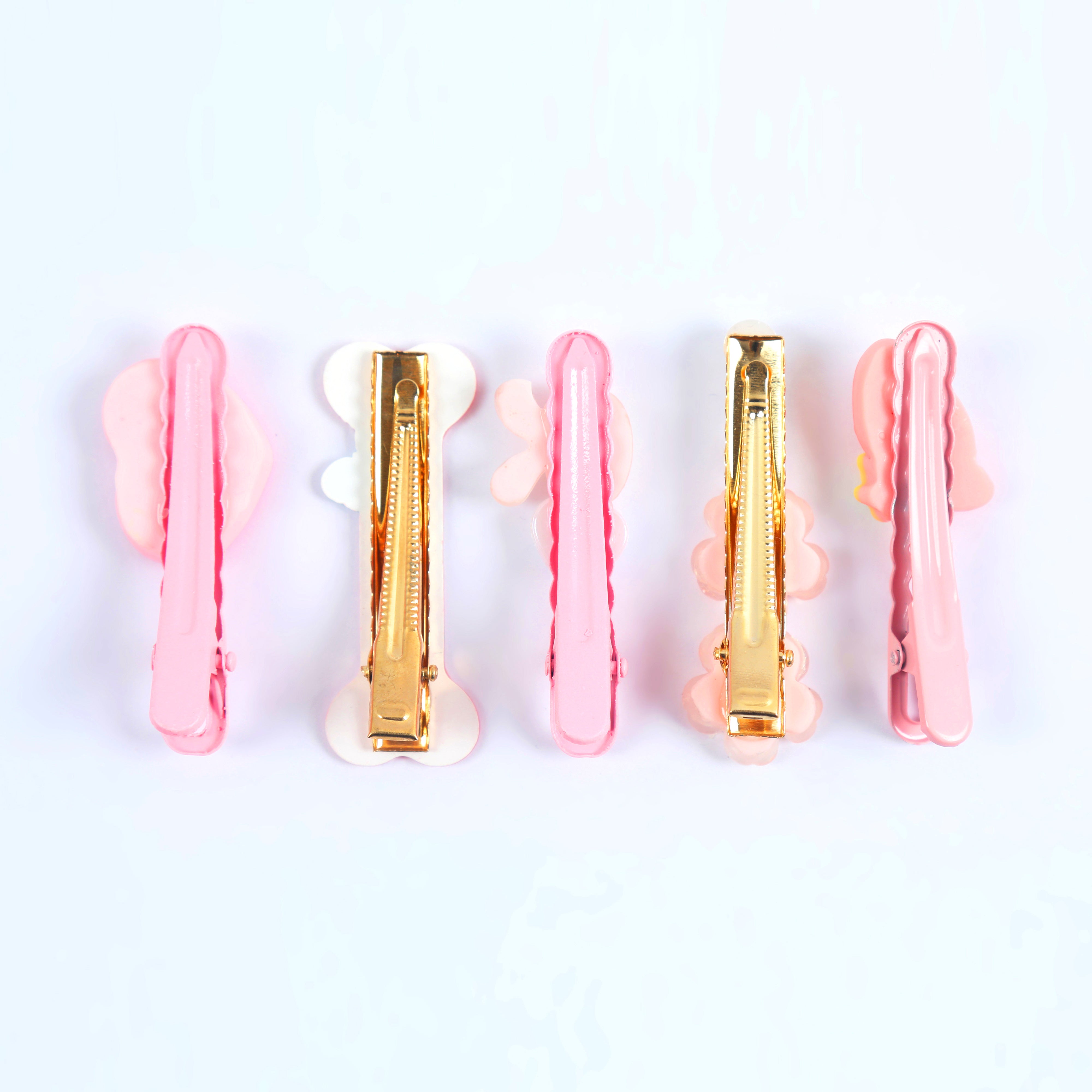 Just Lil Things Pastel Pink Cartoon & Floral Hair Clip Set – 5-Piece Cute & Quirky Designs jltc0093