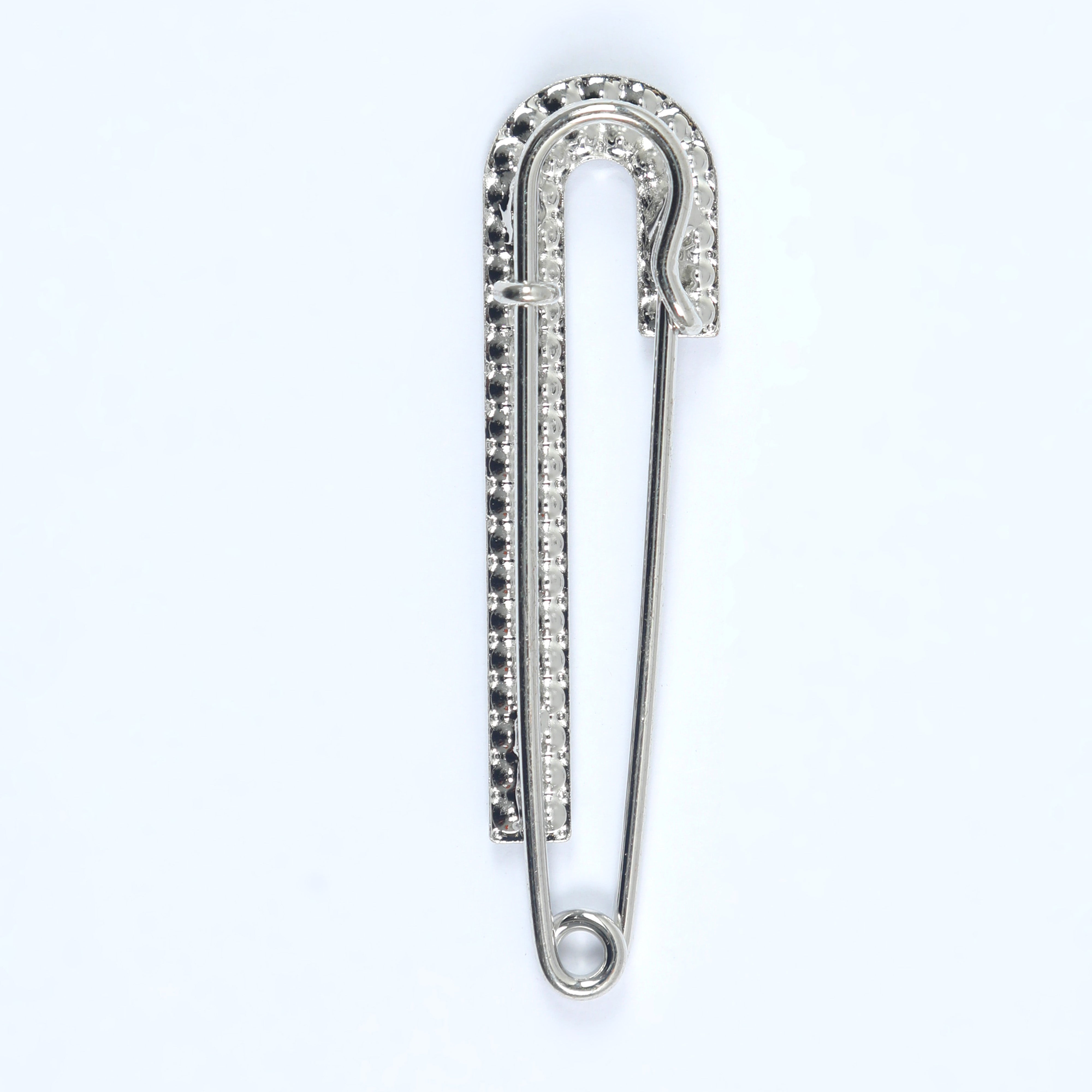 Just Lil Things Crystal-Studded Curved Saree Pin – Elegant Safety Pin Design in Silver Finish JLTSP0013
