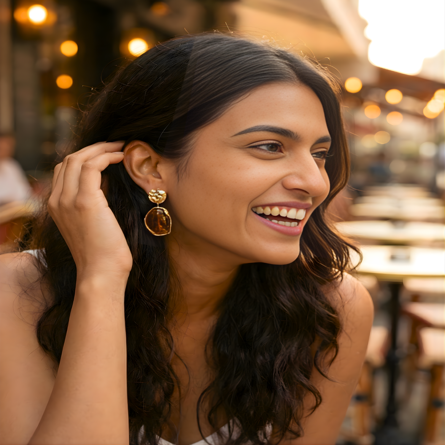 Resin Marble Brown Pin Earring JLT11232