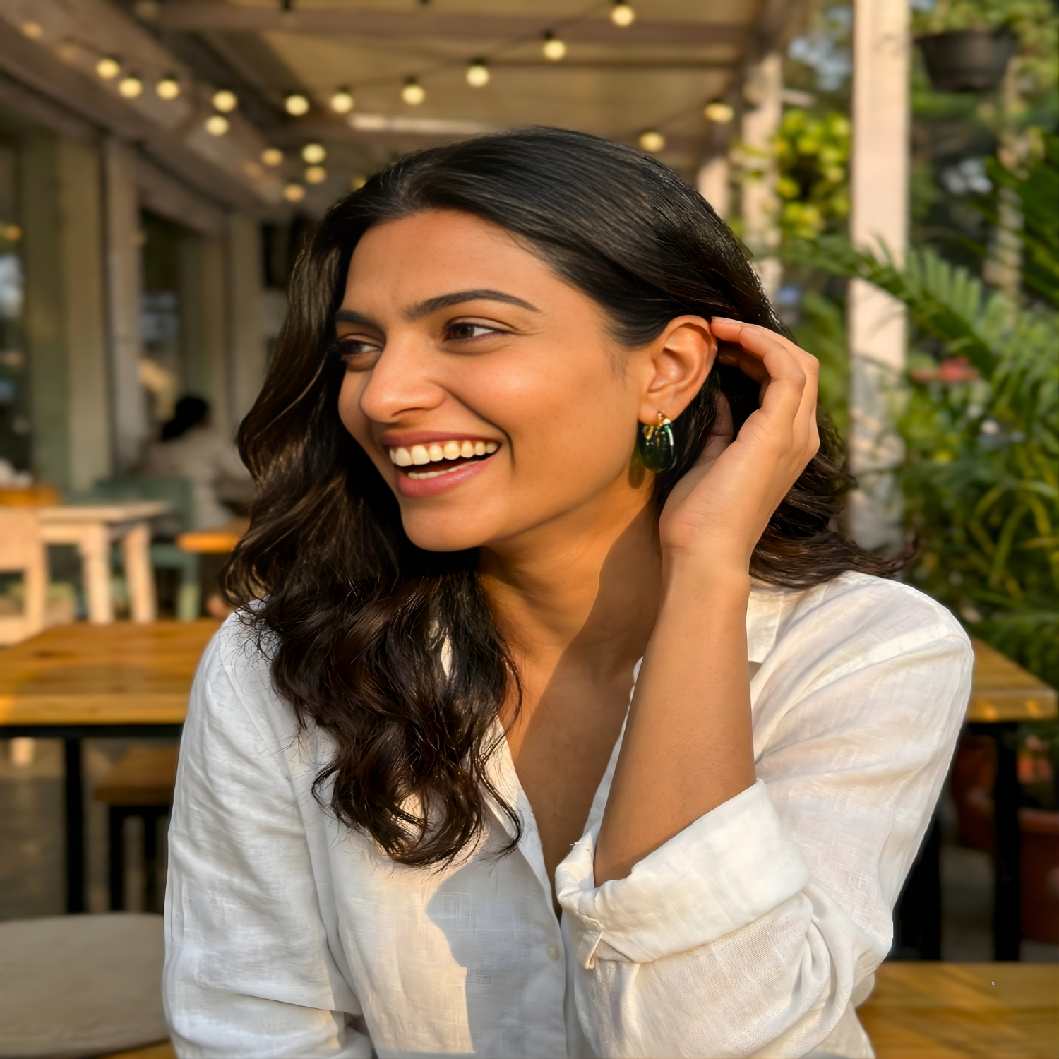 U Shaped Green Hoop Earrings JLT11344