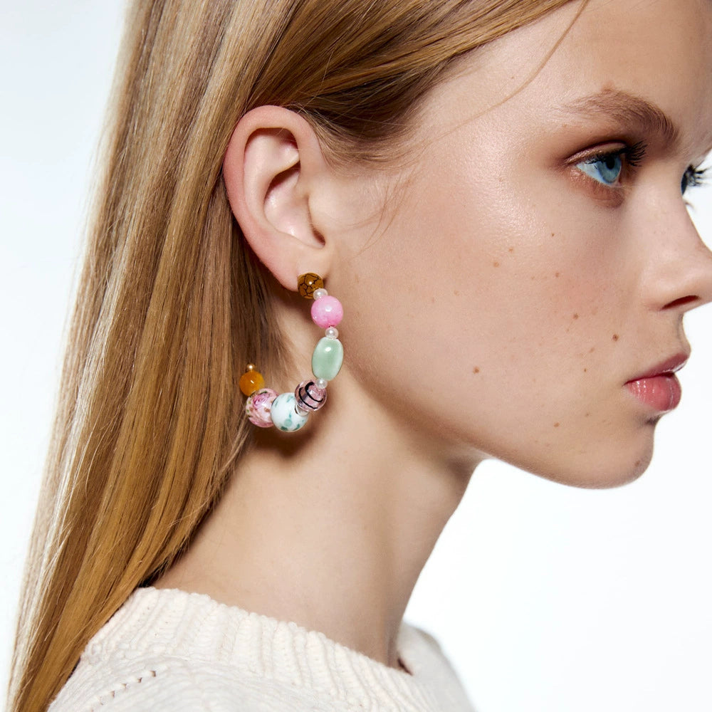 Just Lil Things Pastel Carnival Beaded Drop Earrings – Multi-Color Sphere Design jlt13317