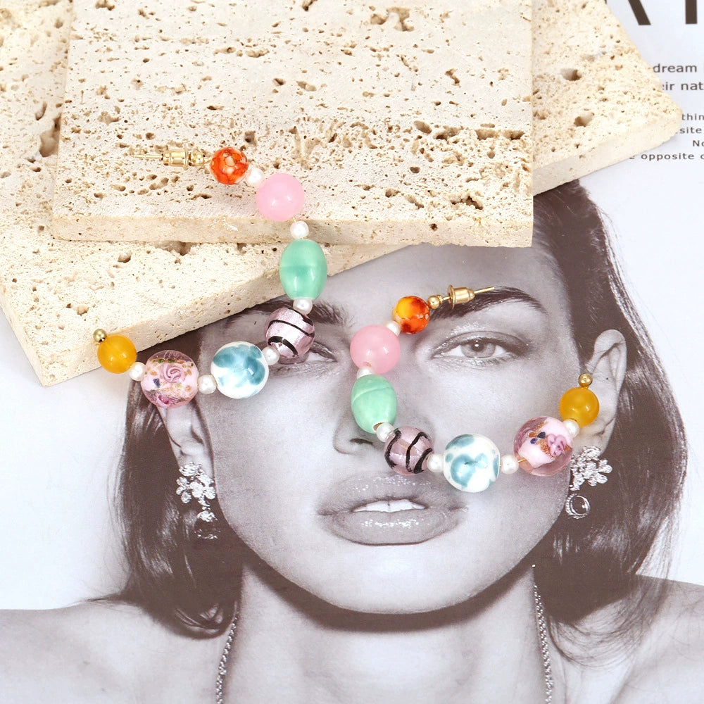 Just Lil Things Pastel Carnival Beaded Drop Earrings – Multi-Color Sphere Design jlt13317