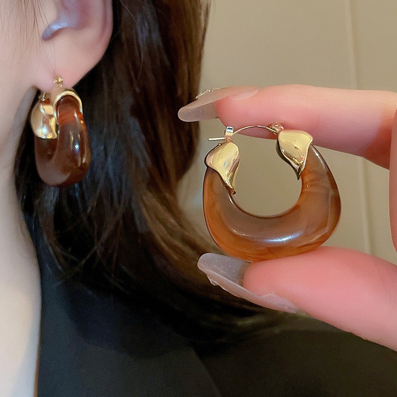 U Shaped Brown Hoop Earrings JLT11281