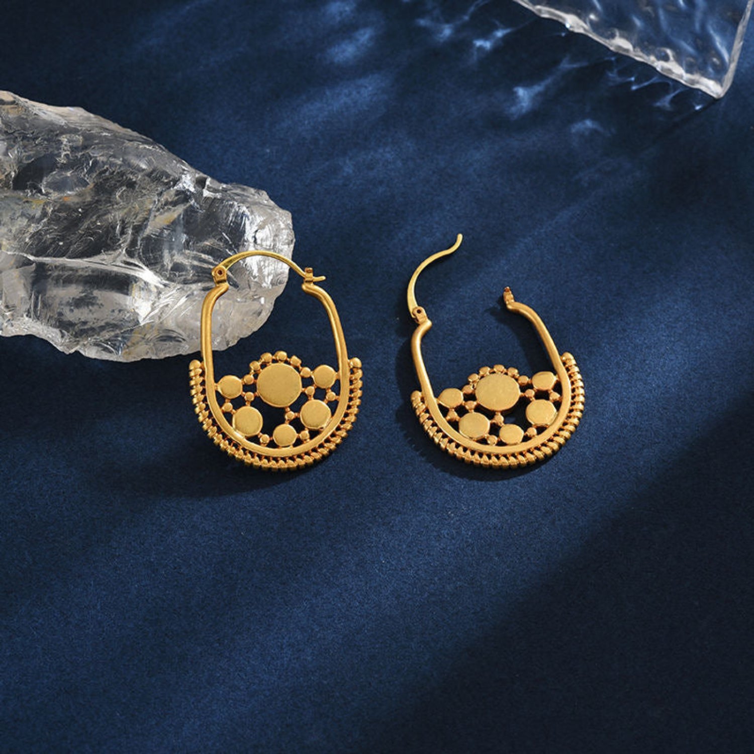 Intricate Tribal Gold Hoop Earrings JLT11760