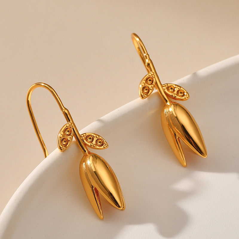 Gold Tulip Bud Drop Earrings JLT12200