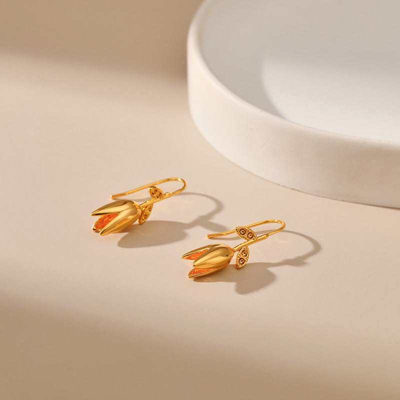 Gold Tulip Bud Drop Earrings JLT12200