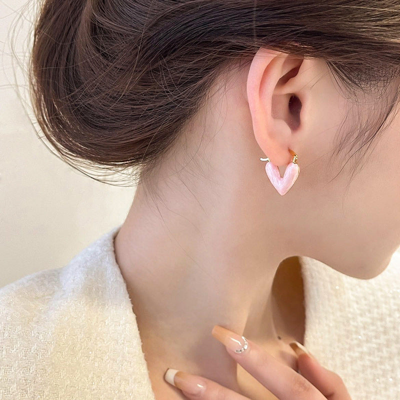 Cotton Candy Hoop Earrings with Pink Heart Charms jlt11725
