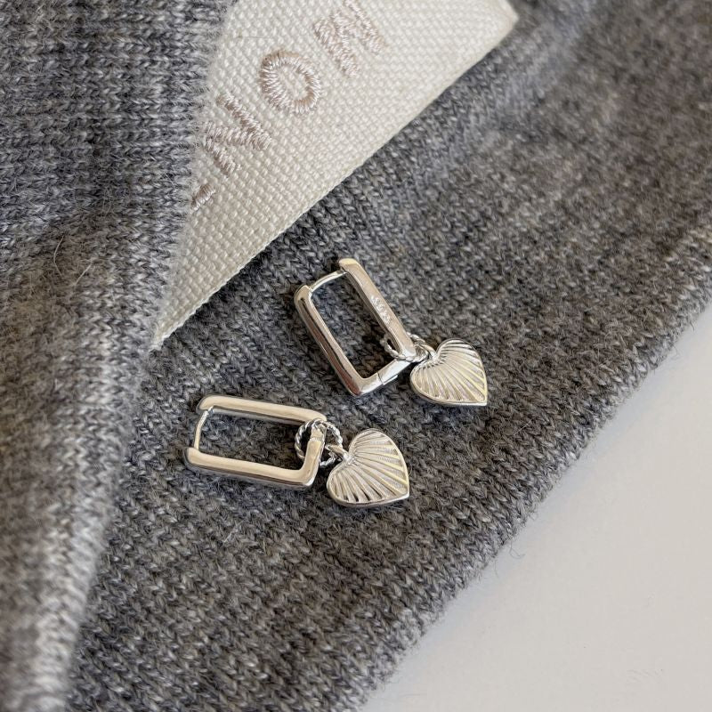 Silver Heart Charm Dangle Earrings-jlt11685