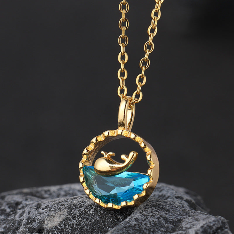 Gold-Plated Blue Crystal Swan Pendant Necklace – Elegant Nature-Inspired Jewelry jltn0540