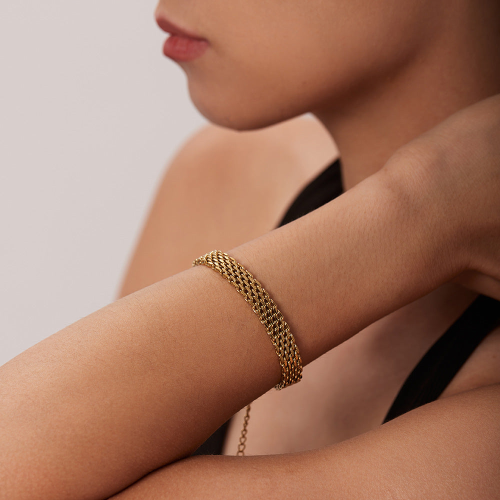 just-lil-things-artificial-Golden Mesh Chain Bracelet – Adjustable & Lightweight - Bracelets-jltb0251