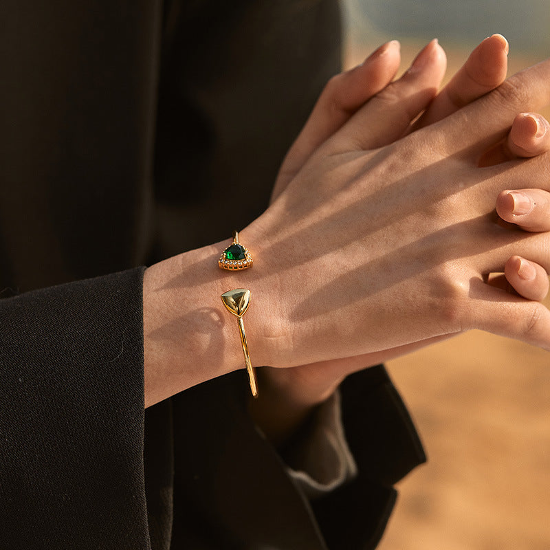 just-lil-things-artificial-Emerald Crown Open Bangle Bracelet – Gold Finish-jltb0324
