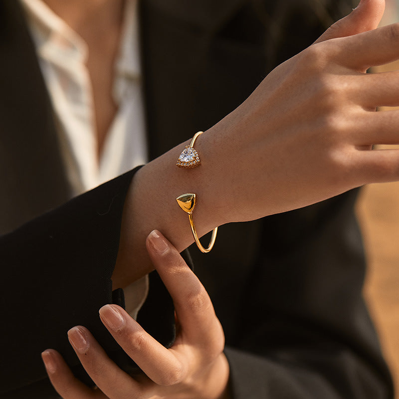 Just Lil Things Artificial Teardrop Solitaire Open Cuff – Gold Finish Bracelets jltb0321