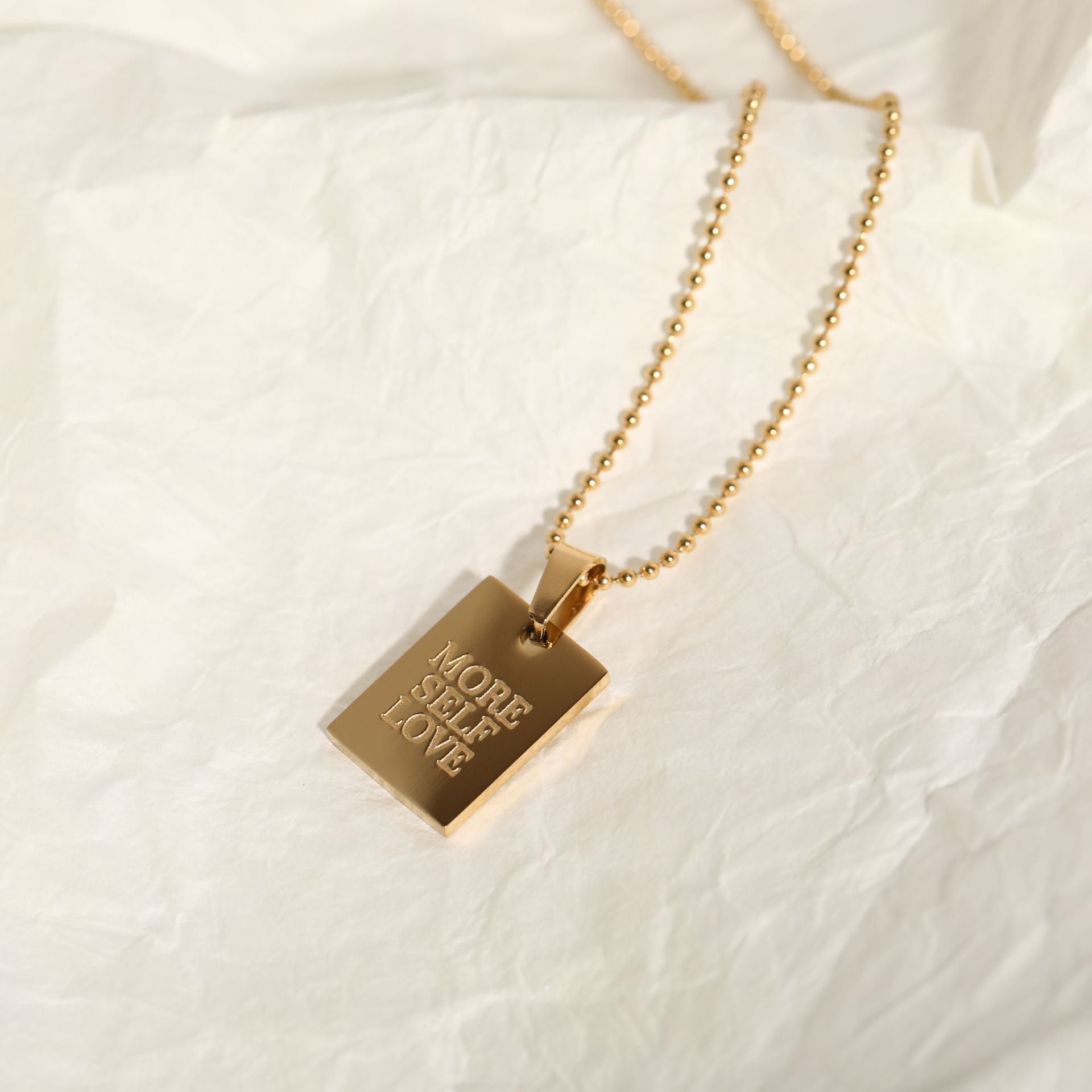 "More Self Love" Necklace – Gold-Plated Inspirational Pendant for Self-Care & Confidence-jltn0632