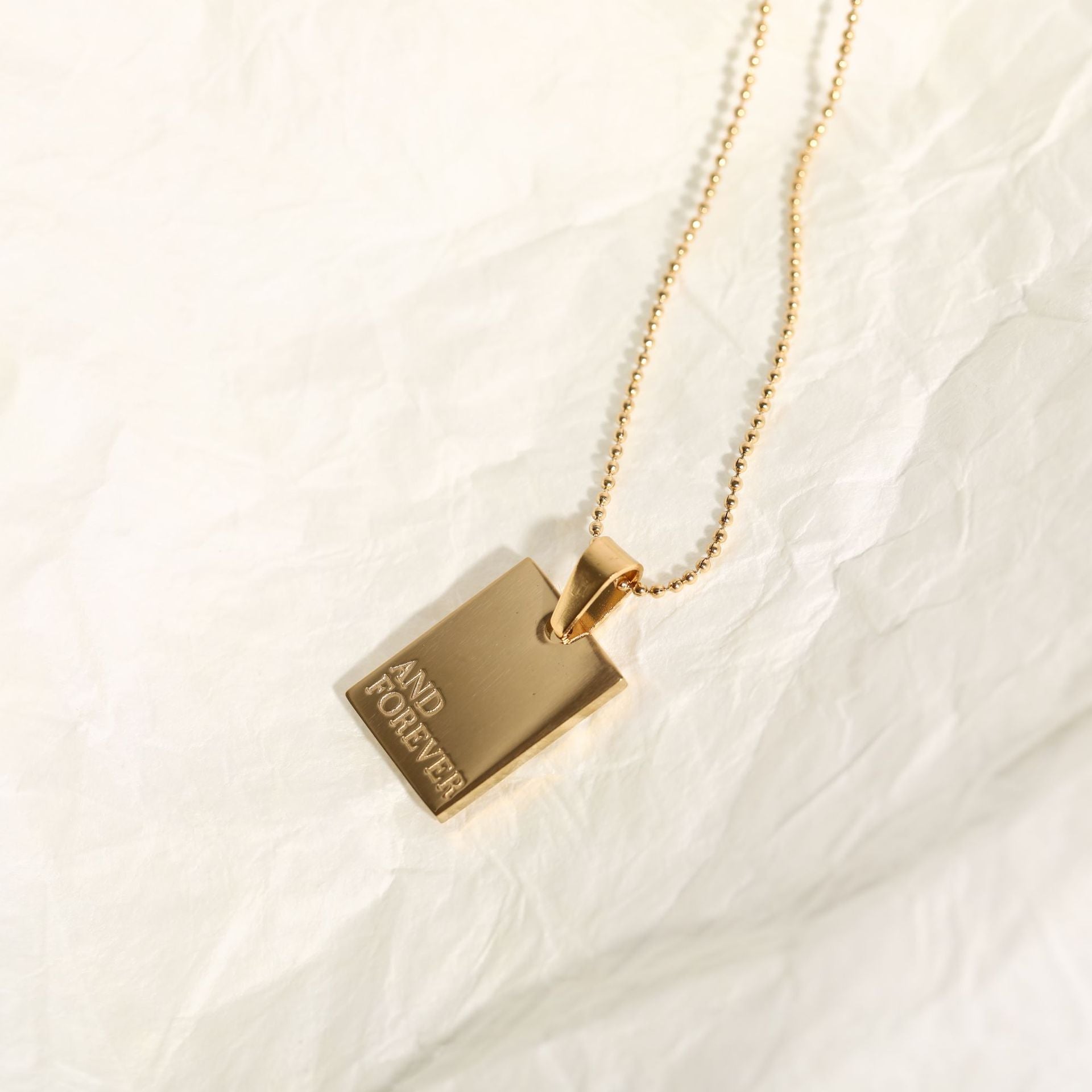 Gold "And Forever" Engraved Necklace – Elegant Gold-Color Pendant for Everlasting Love-jltn0637