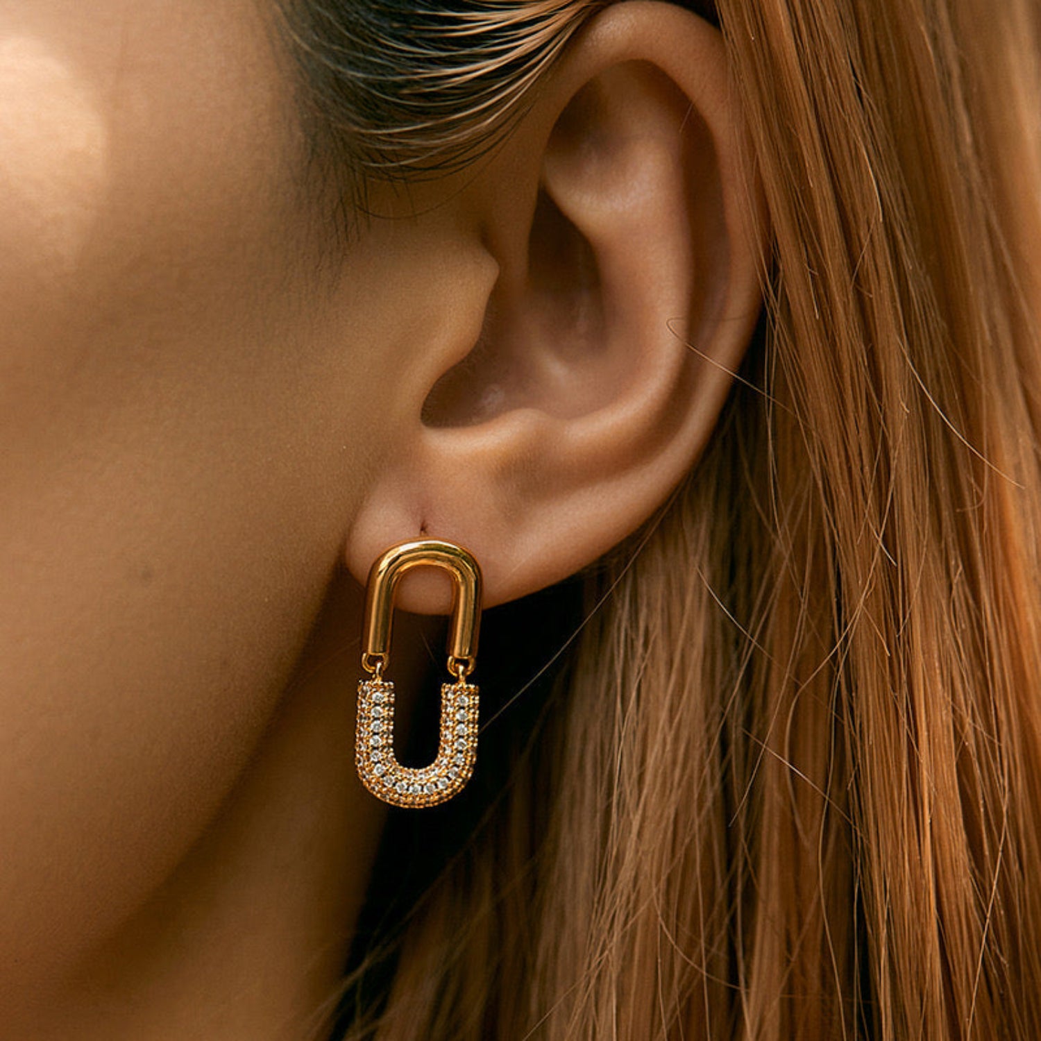 Gold Pave Link with Crystal Accents Earrings jlt11819