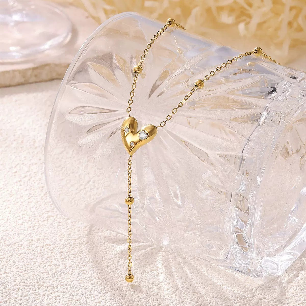 Gold Studded Heart Lariat Necklace JLTN1801