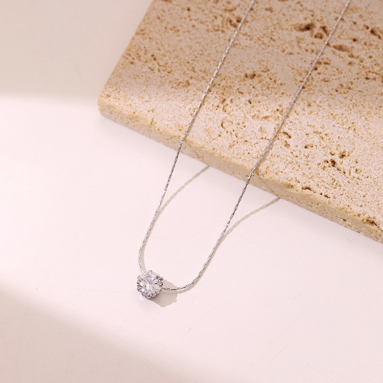 Single White Stone Plated Silver Necklace JLTN1278
