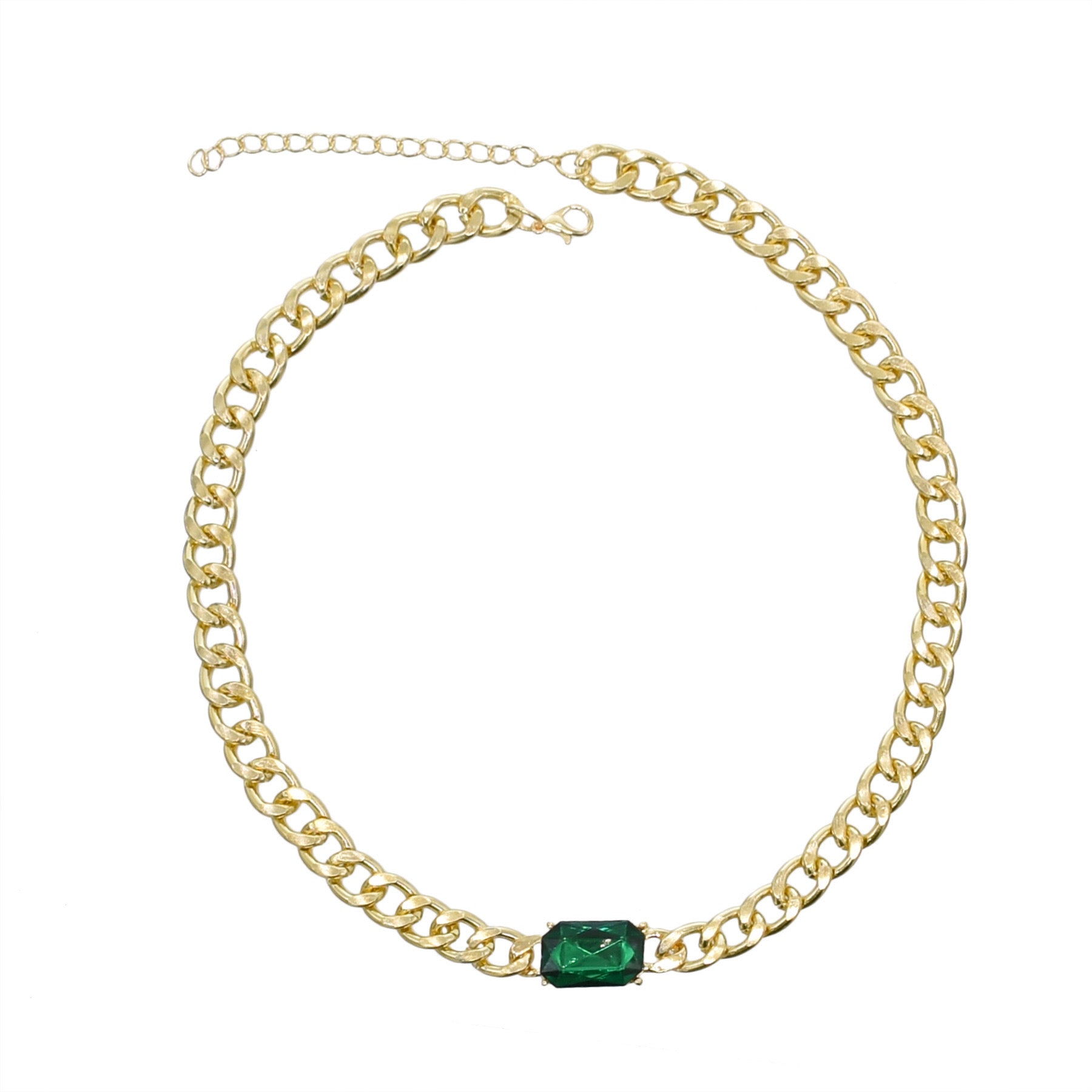 Bold Necklace with Emerald Green Crystal – Elegant Statement Jewelry-jltn0522