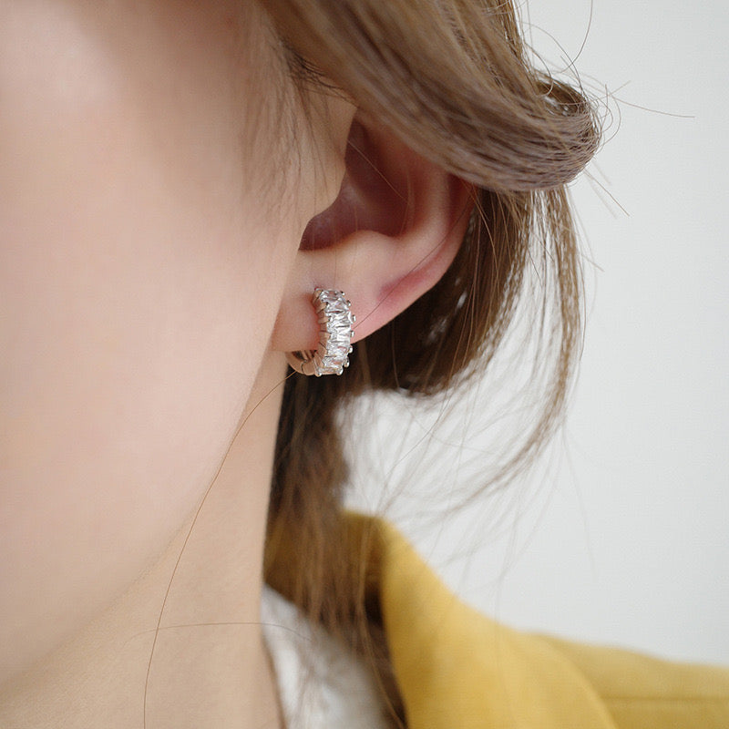 Gold Huggie Hoop Earrings with Marquise JLT11716