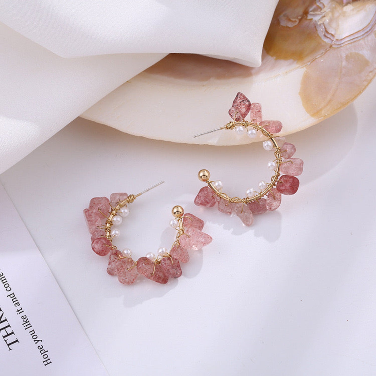 Rose Stone and Pearls Pin Earrings JLT10265