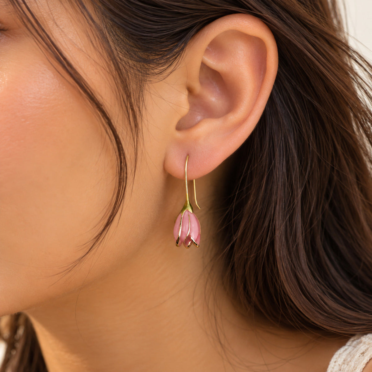 Pink Enamel Tulip Drop Earring JLT11348