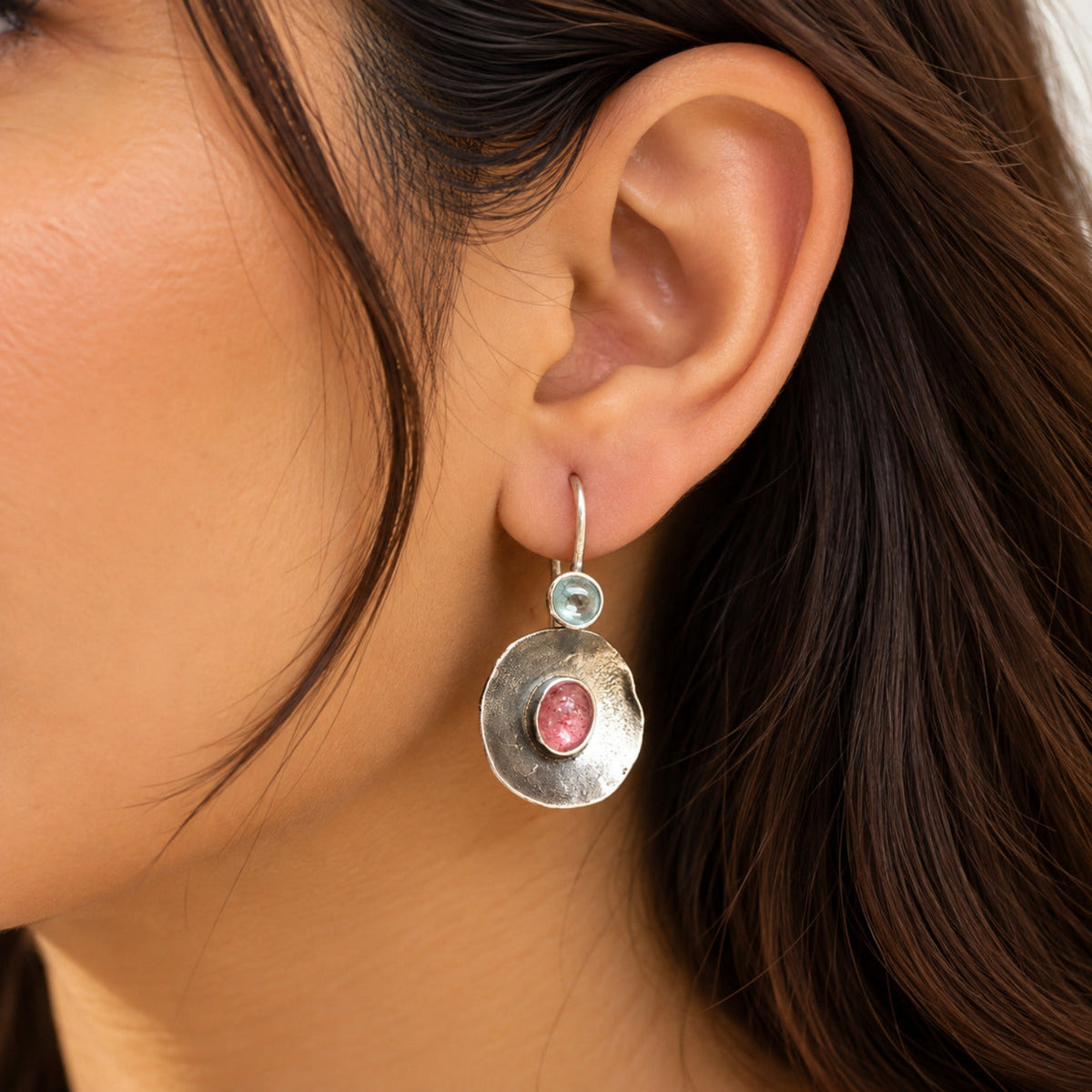 Artisan Hammered Mixed Gemstone Earring JLT11961