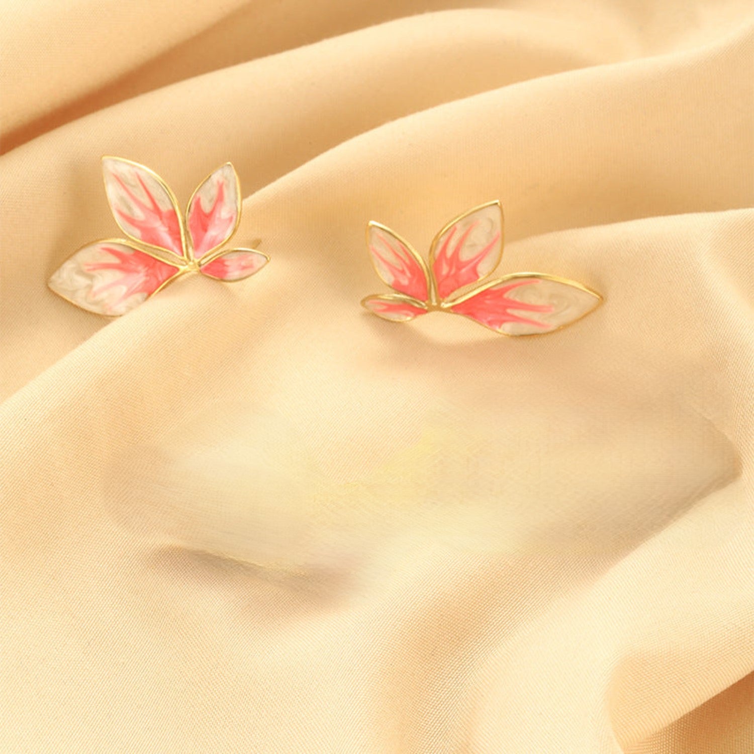 Pink Flame Enamel Leaf Stud Earrings JLT13661