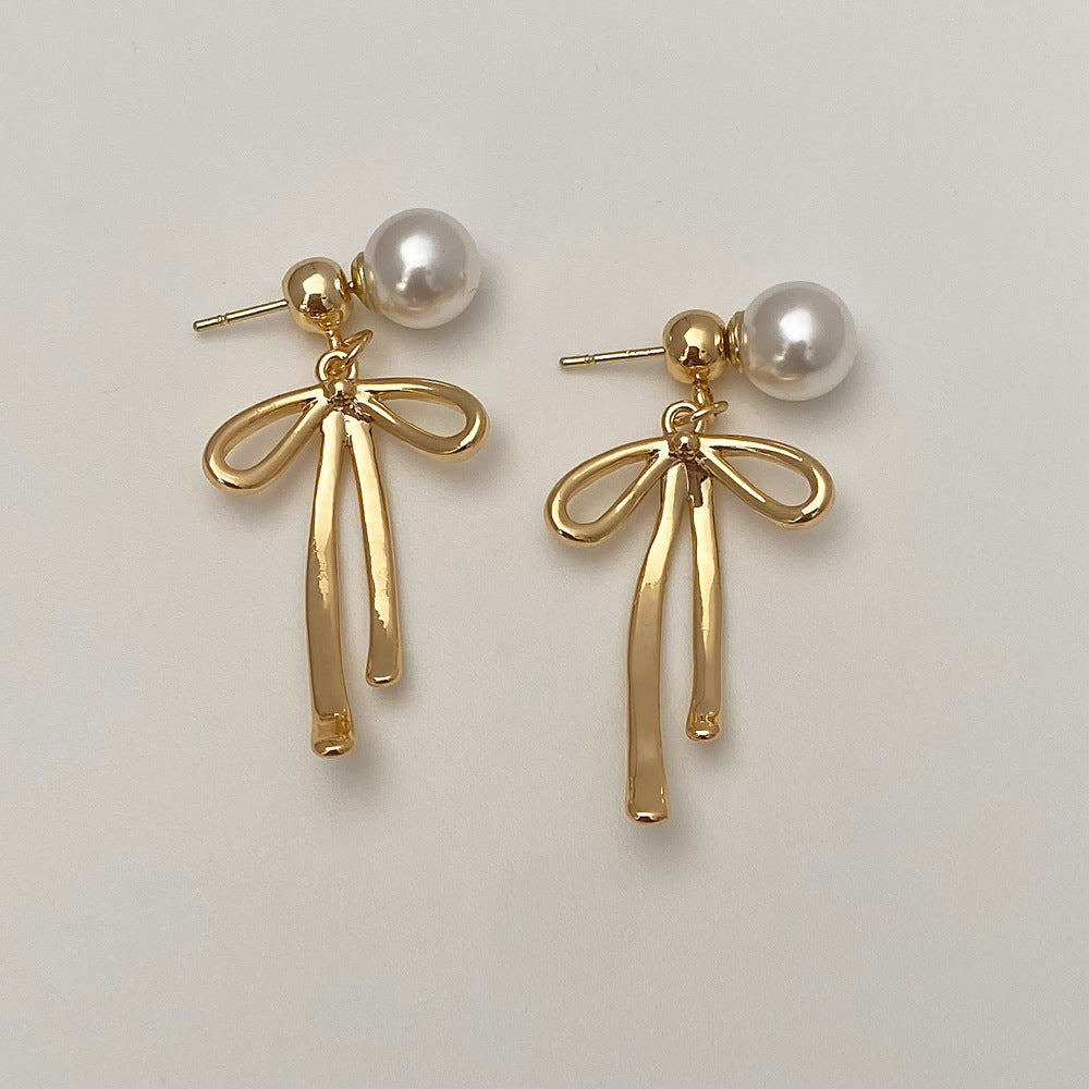 Stunning Pearl Bow Drop Pin Earrings JLT12627