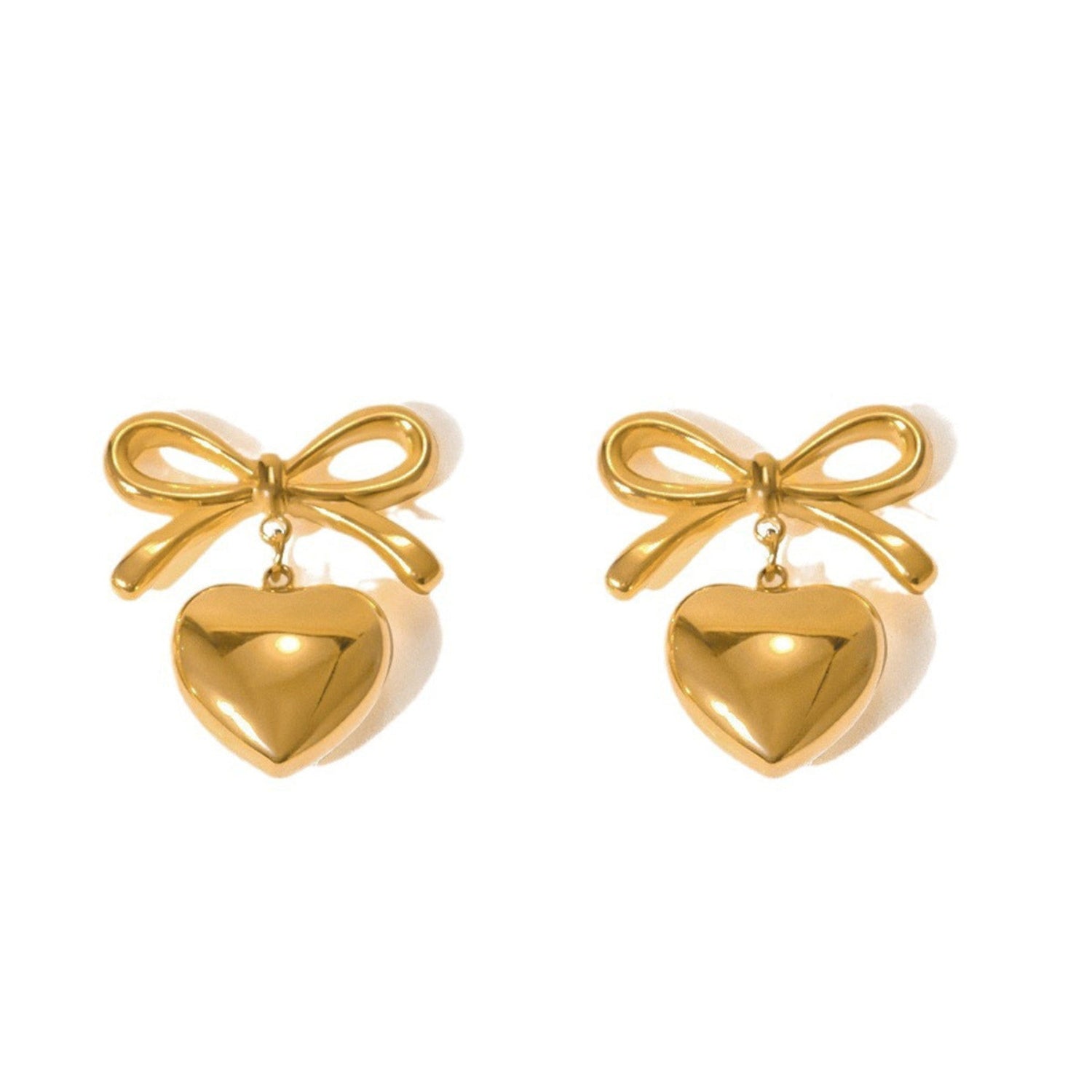 Golden Bow Pin With Heart Dangle Earring JLT12649