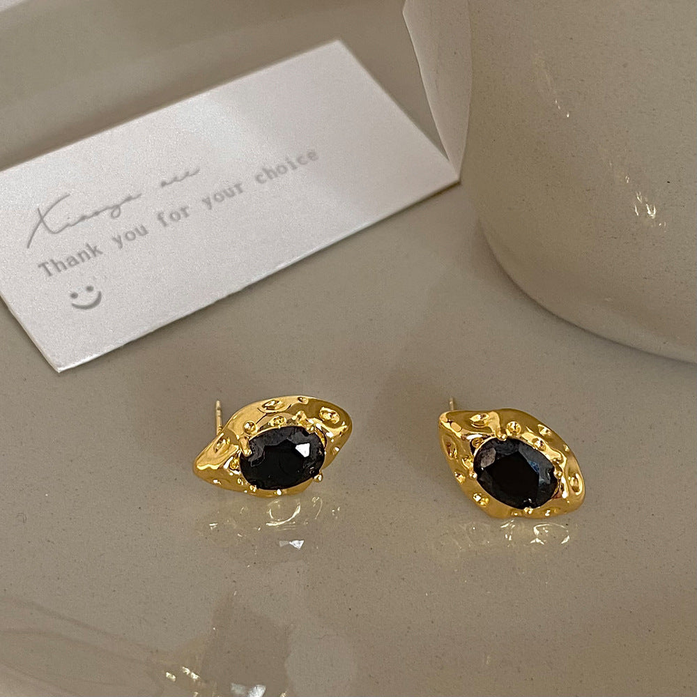 Oval Sapphire Scroll Diamond Black Pin Earrings JLT12681