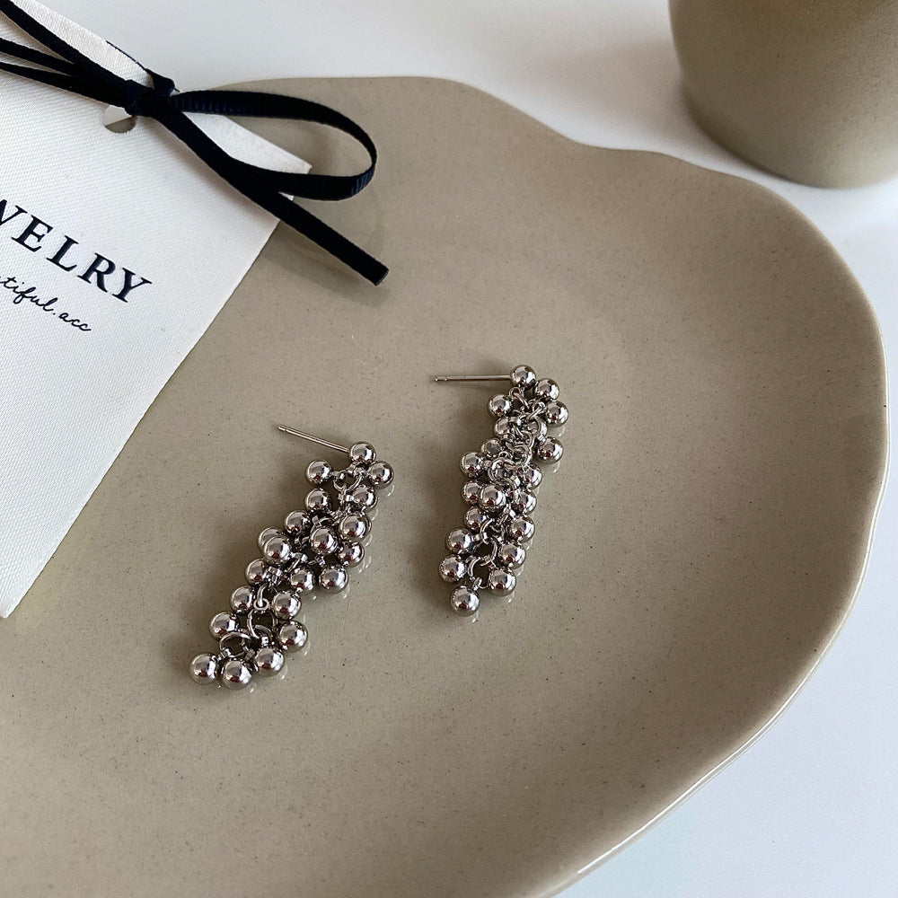 Long Tassel Ball Silver Drop Earrings JLT12690